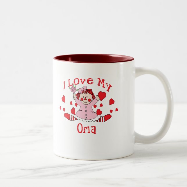 Liebe I meine Oma Lappen-Puppe u. Herzen Zweifarbige Tasse (Rechts)