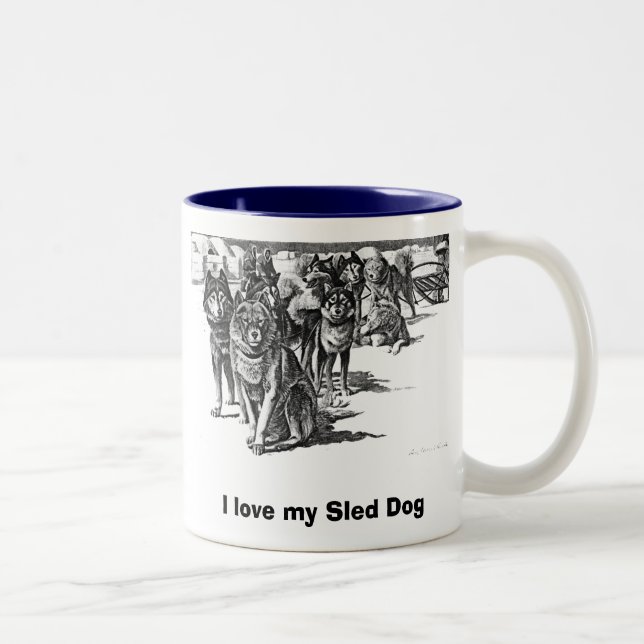 Liebe I meine Schlitten-HundeTasse Zweifarbige Tasse (Rechts)