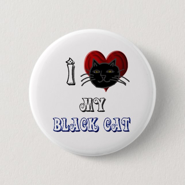 Liebe I meine schwarze Katze Button (Vorderseite)