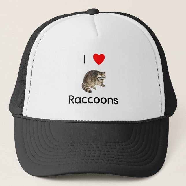 Liebe I Raccoons Hut Truckerkappe (Vorderseite)