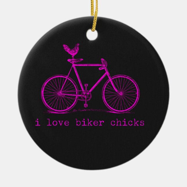 Liebe I Radfahrer-Küken-lustiges Huhn Keramik Ornament (Vorne)