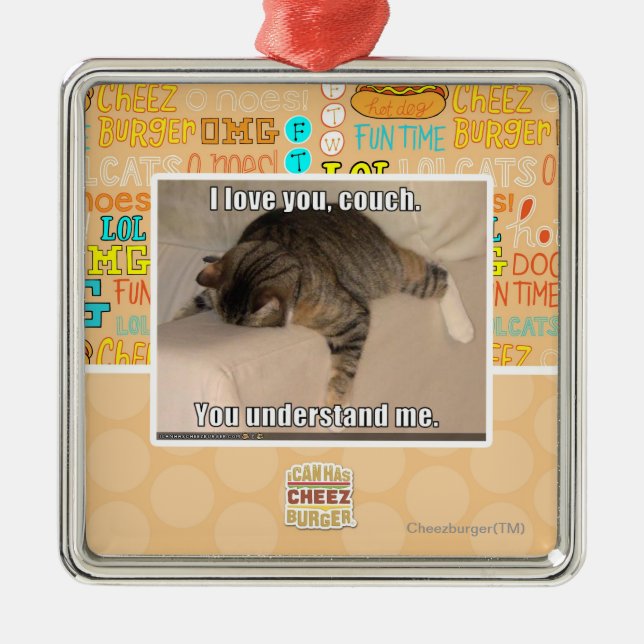 Liebe I Sie, Couch Silbernes Ornament (Vorne)
