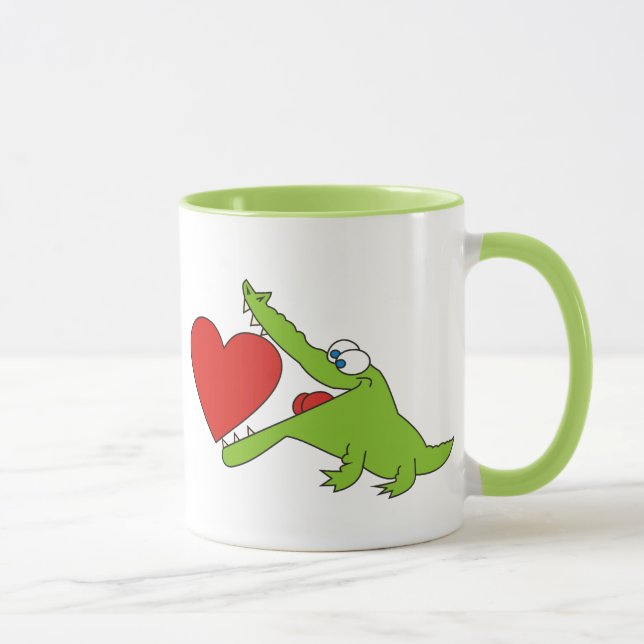 Liebe I Sie, niedliches Krokodil mit einer Tasse (Rechts)