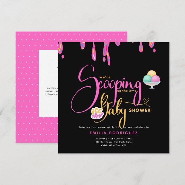 Liebe Ice Creme Baby Girl Shower Einladung (Vorne/Hinten)