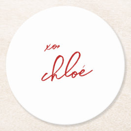Liebe "Ihr Name" Rote Typografie Runder Pappuntersetzer