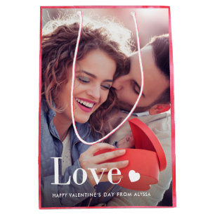 Liebe Ihr persönliches Foto und Ihr Herz Mittlere Geschenktüte