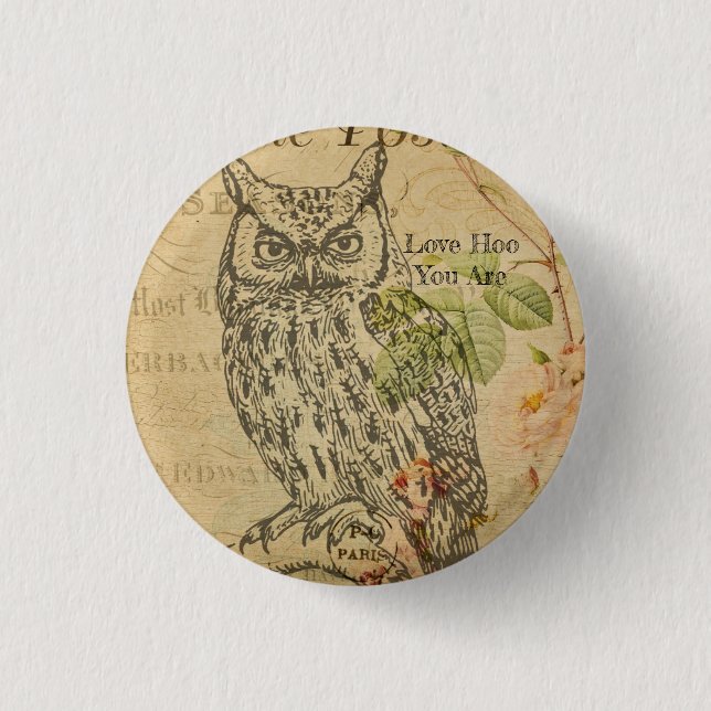 Liebe: Ihr seid Vintages Eule Mantra Button (Vorderseite)