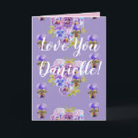 Liebe Ihr Wifes Name Lila Pansy Shabby Chic Card Karte<br><div class="desc">Liebe Sie Damen/Frauen/Frauen Name Lila Pansy Watercolor Card oder Dankeschön Card. Entworfen aus einem meiner ursprünglichen Gartenfotos aus meinem Garten,  genießen Sie!</div>