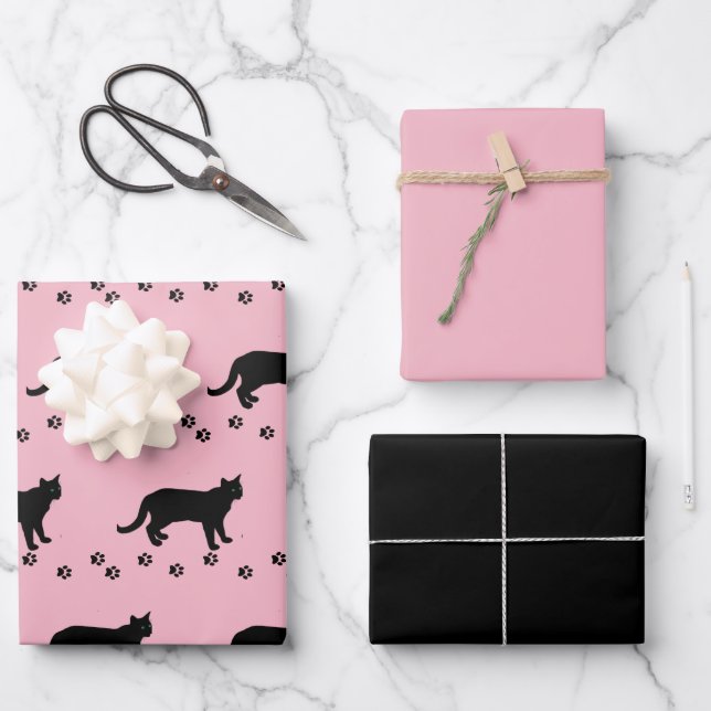 Liebe Ihre Katze Rosa und Schwarze Katze Geschenkpapier Set (Vorderseite)
