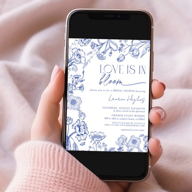 Liebe im Blautöin Vintages Brautparty Einladung (Von Creator hochgeladen)