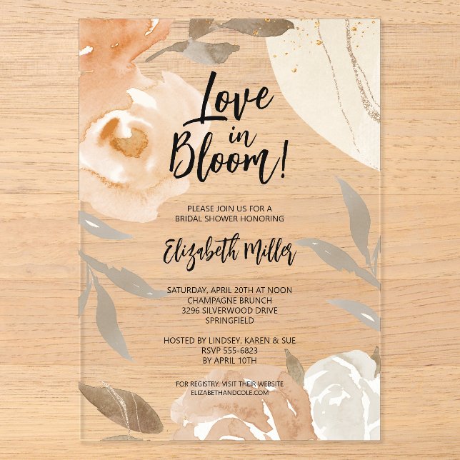 Liebe im Bloom Rustic Blume Brautparty Acryleinladungen (Vorderseite)