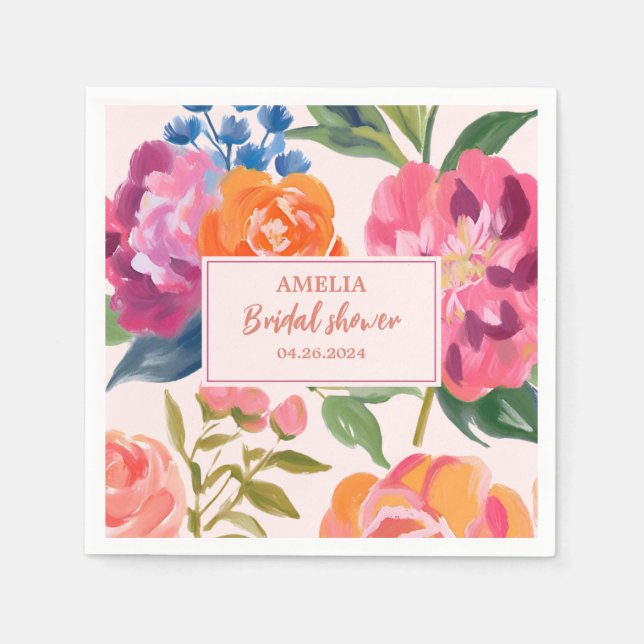 Liebe im blumengeschmückten Brautparty Tischdekor Serviette (Vorderseite)