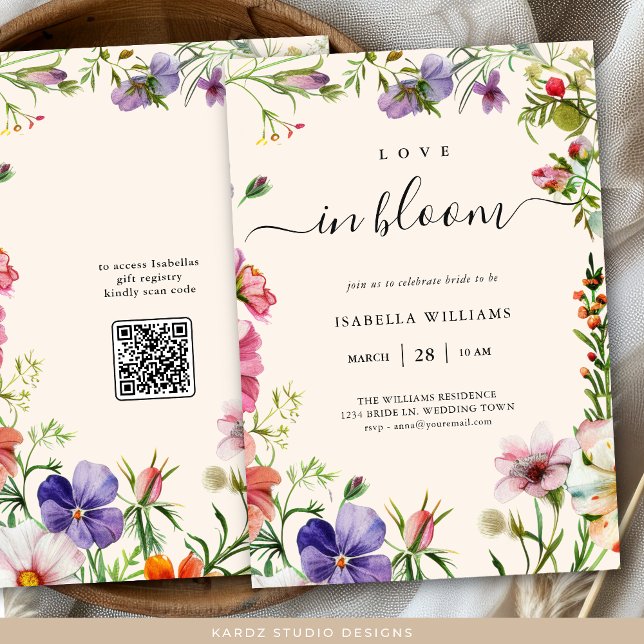 Liebe im blutblütenblühenden Brautparty der Wildbl Einladung (nvite shown in 5 x 7 inches, choose size, paper and corner style. Buy print or digital invitations.)