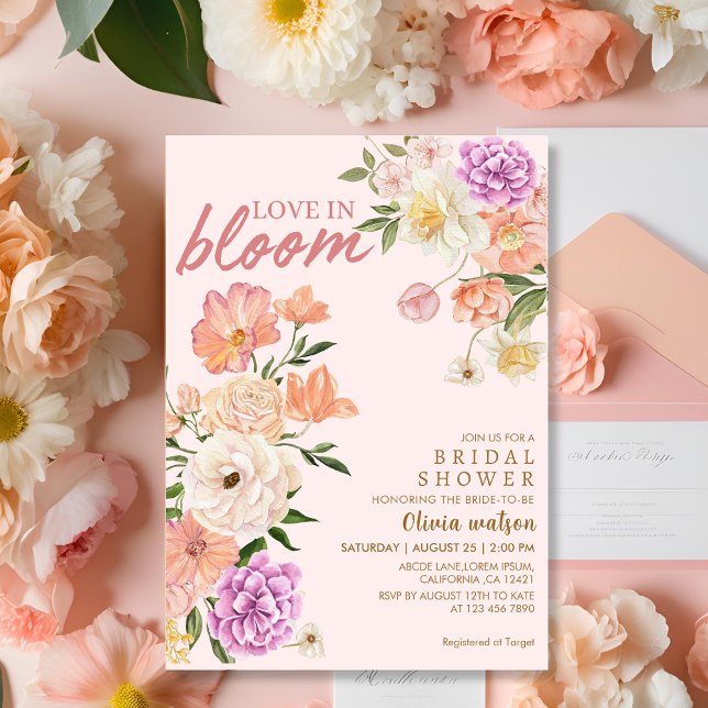 Liebe im blütenblütigen, rosa blühendes Brautparty Einladung (Von Creator hochgeladen)