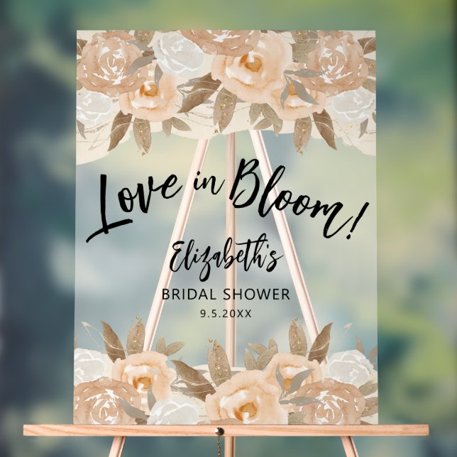 Liebe im Brautparty "Bloom Peach Blume" Acrylschild (Neutral)