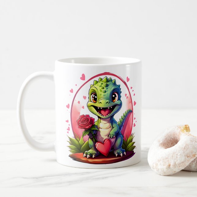 Liebe im Drachenstil Niedlicher Valentindrache Kaffeetasse (Mit Donut)