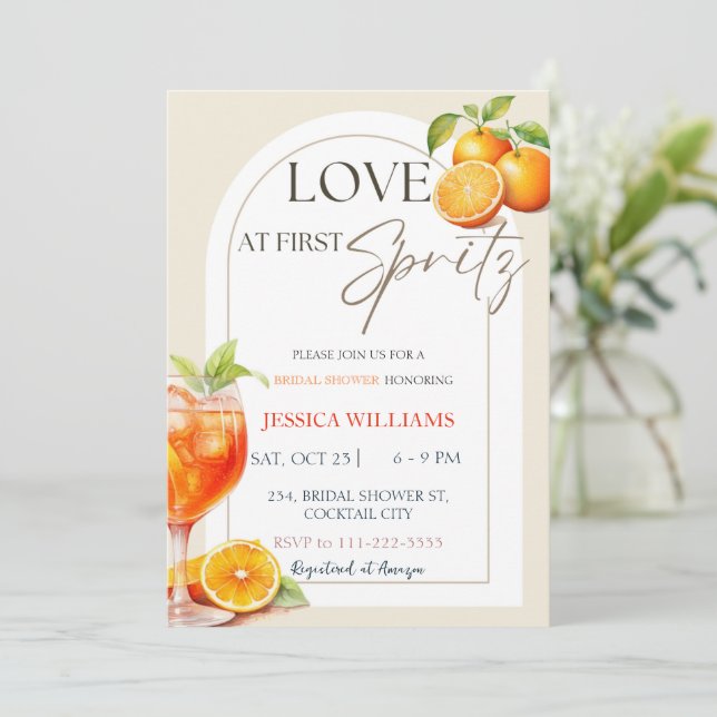 Liebe im ersten Spritz Aperol Cocktail Brautparty Einladung (Stehend Vorderseite)