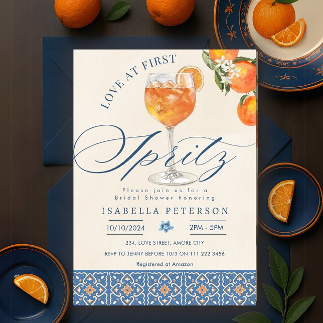 Liebe im ersten Spritz-Brautparty Einladung (Love at First Spritz Italian Bridal Shower Invitation)