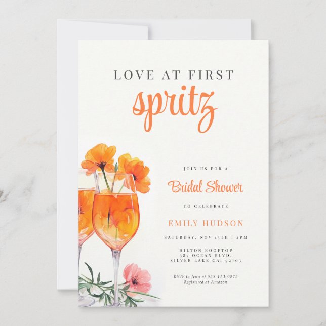 Liebe im ersten Spritz-Brautparty Einladung (Vorderseite)