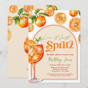 Liebe im ersten Spritz Orange Groovy Brautparty Einladung
