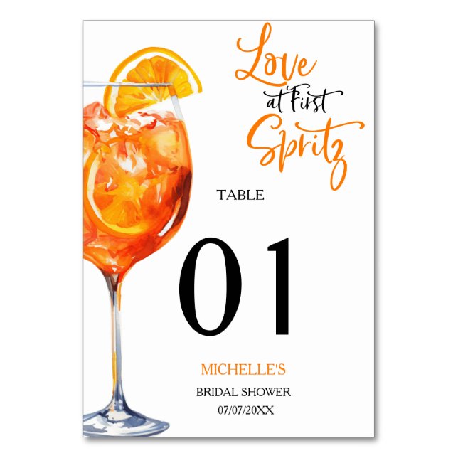 Liebe im ersten Spritz Summer Cocktail Brautparty Tischnummer (Vorderseite)
