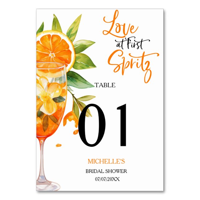 Liebe im ersten Spritz Summer Cocktail Brautparty Tischnummer (Vorderseite)