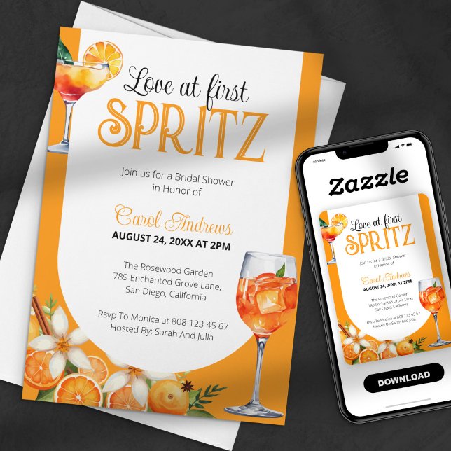 Liebe im ersten Spritz Watercolor Brautparty Einladung (Von Creator hochgeladen)