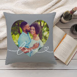 Liebe im Foto Graues benutzerdefiniertes Herz Kissen<br><div class="desc">Modernes und stilvolles Design mit individuellem Kopfkissendesign zeichnet sich durch ein beliebtes Foto in großer Herzform aus. Das Design mit blühtest- und Herzdetails wird durch eine minimale "Liebe"-Typografie ergänzt. Die graue Hintergrundfarbe kann geändert werden. Eine einzigartige Geschenkidee für ein frisch verheiratetes Paar oder für Ihren Liebsten am Valentinstag!</div>