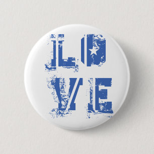 Liebe im Grungy städtischen Blau Button