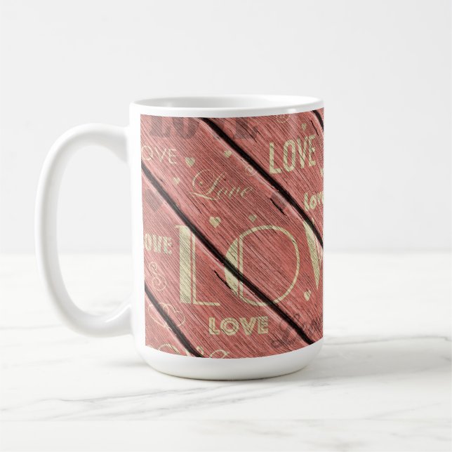 Liebe im Hintergrund Rosa Holz Kaffeetasse (Links)