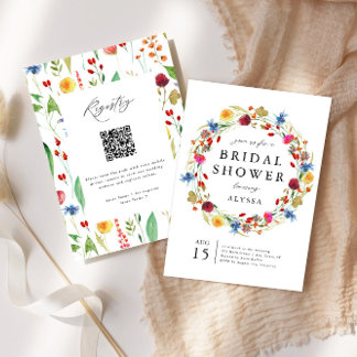 Liebe im Wildblume-Back- und QR-Codedusche Einladung