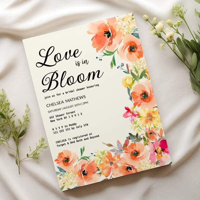 Liebe In Bloom farbenfroh Sommer Blumenstrauß Brau Einladung (Love In Bloom colorful summer floral Bridal Shower )