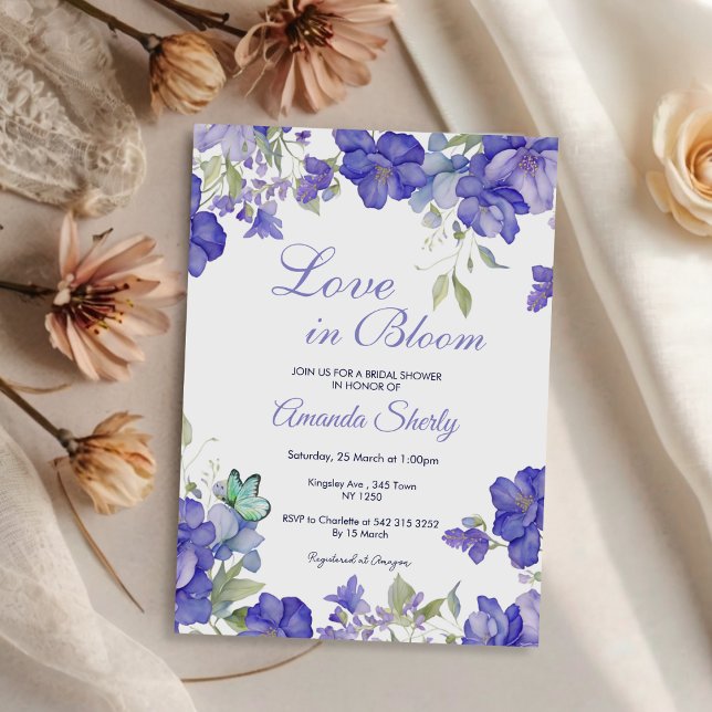 Liebe in Bloom Lila Bridal Dusche Einladung (Love in Bloom Purple Bridal Shower Invite)