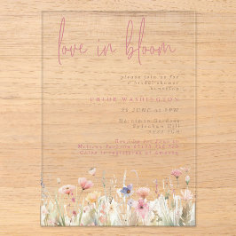 Liebe in Bloom Pink Wild Blume Brautparty Acryleinladungen