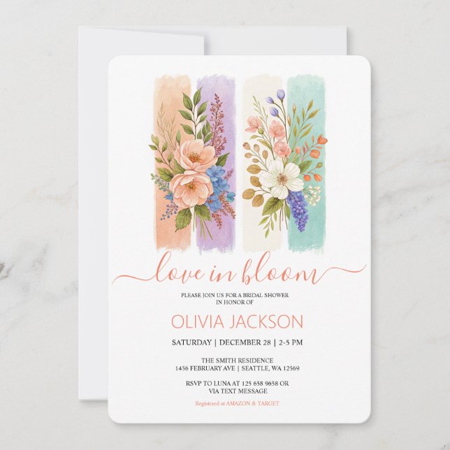 Liebe in blühender Wildblume Brautdusche Einladung (Vorderseite)