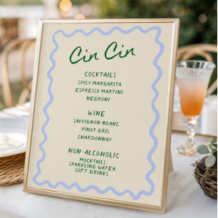 Liebe in Blüte Blau Grüne Cin Cin Bar Menu Poster