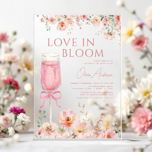 Liebe in Blüte Champagner Rosa Schleife Brautparty Acryleinladungen