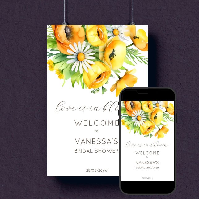 Liebe in Blüte Frühjahr Sommer Brautparty willkomm Poster (Love in bloom spring summer flowers bridal shower template welcome sign poster digital download)