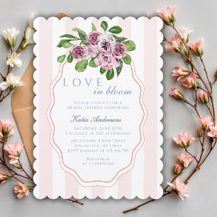 Liebe in Blüte Rosa Streifen Florale Hochzeitsdusc Einladung
