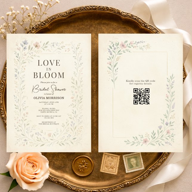 Liebe in Blüte Wildblumen QR-Code Brautparty Einladung (Von Creator hochgeladen)