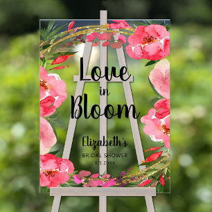 Liebe in Blütenrosa Blumen Brautparty Acrylschild