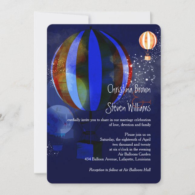 Liebe in der Air Balloons Abend Hochzeit Einladung (Vorderseite)