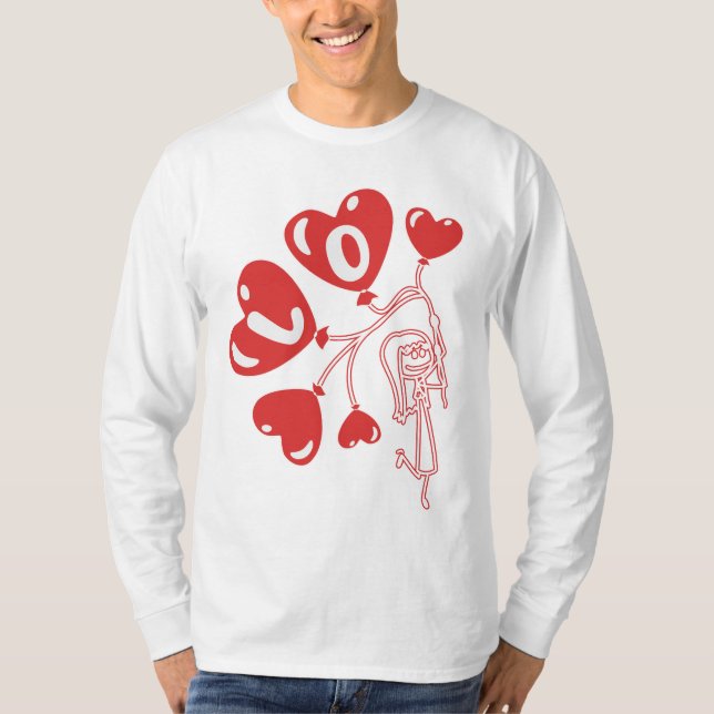"Liebe in der Luft" Girl-Strichmännchen mit Herzsc T-Shirt (Vorderseite)