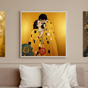 Liebe in Gold, elegantes Kissing Couple ❤️ Leinwanddruck
