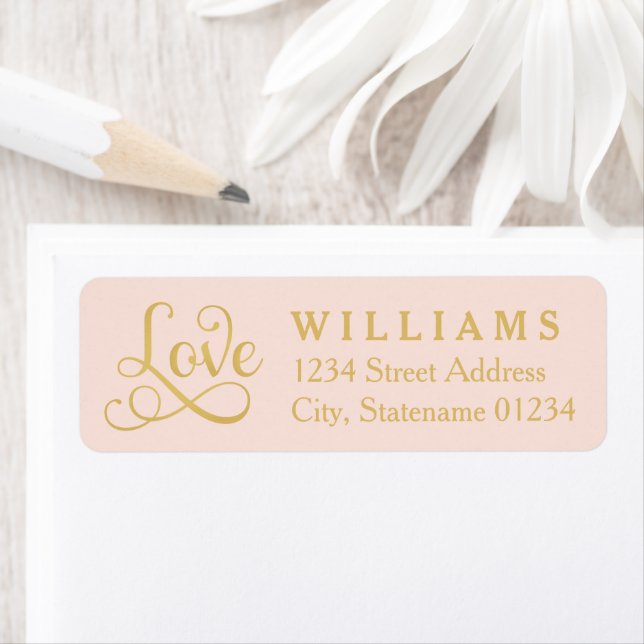 Liebe in Gold Script Blush Wedding Rücksendeadress (Insitu)
