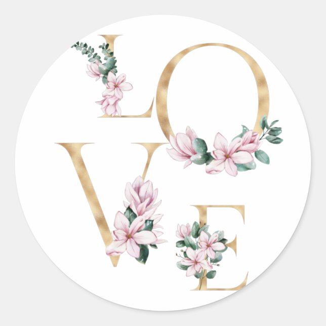 Liebe in Goldbrief mit magnolischen Blume Runder Aufkleber (Vorderseite)