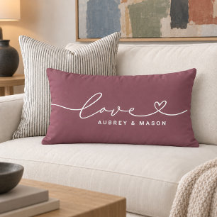 Liebe in Heart Script Rose Wine Custom Monogram Lendenkissen