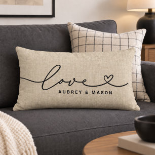 Liebe in Heftschrift Rustikale Linen Custom Monogr Lendenkissen