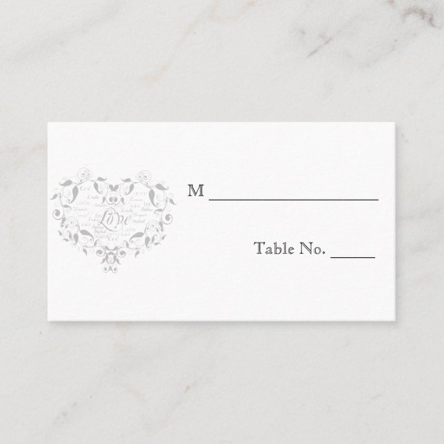 Liebe in jeder Sprache Silver Wedding Platzkarten (Vorderseite)