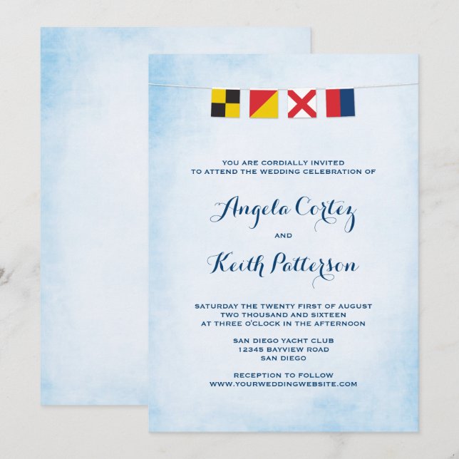 LIEBE in Nautic Signal Flags Cloud Blue Einladung (Vorne/Hinten)